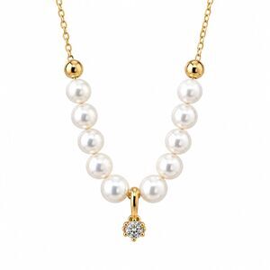 Solid 18K Gold Top Quality Freshwater Pearl & Diamond Solitaire Necklace